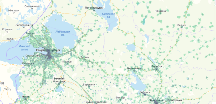 Зона покрытия МТС на карте Воскресенск 